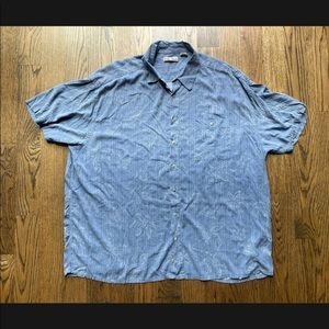 HOLLIS RIVER Mens Short Sleeve Shirt Rayon Hawaiian Aloha Blue Palm Trees 3XL